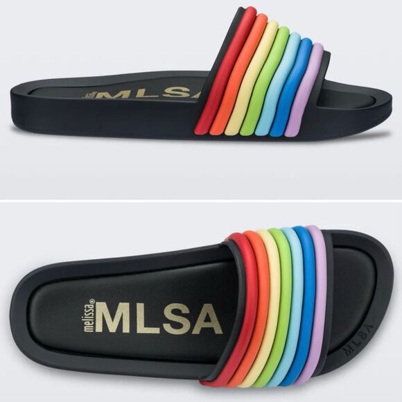Melissa Rainbow Beach Slide Black Rainbow Size 7 - Picture 3 of 12